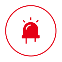 Red alarm icon on black background.