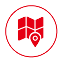 Red map icon with location pin.
