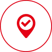 Red location pin with check mark icon.