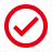 Red checkmark in a red circle icon.